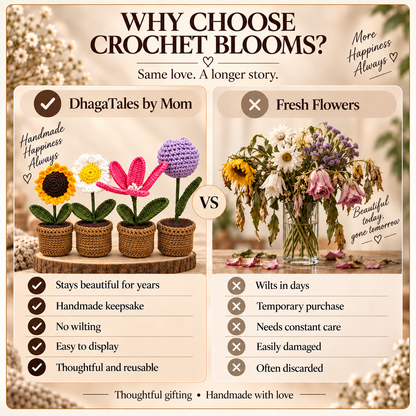 Bloom Quartet – Garden Collection: comparison graphic presenting the handmade keepsake alongside a conventional alternative.