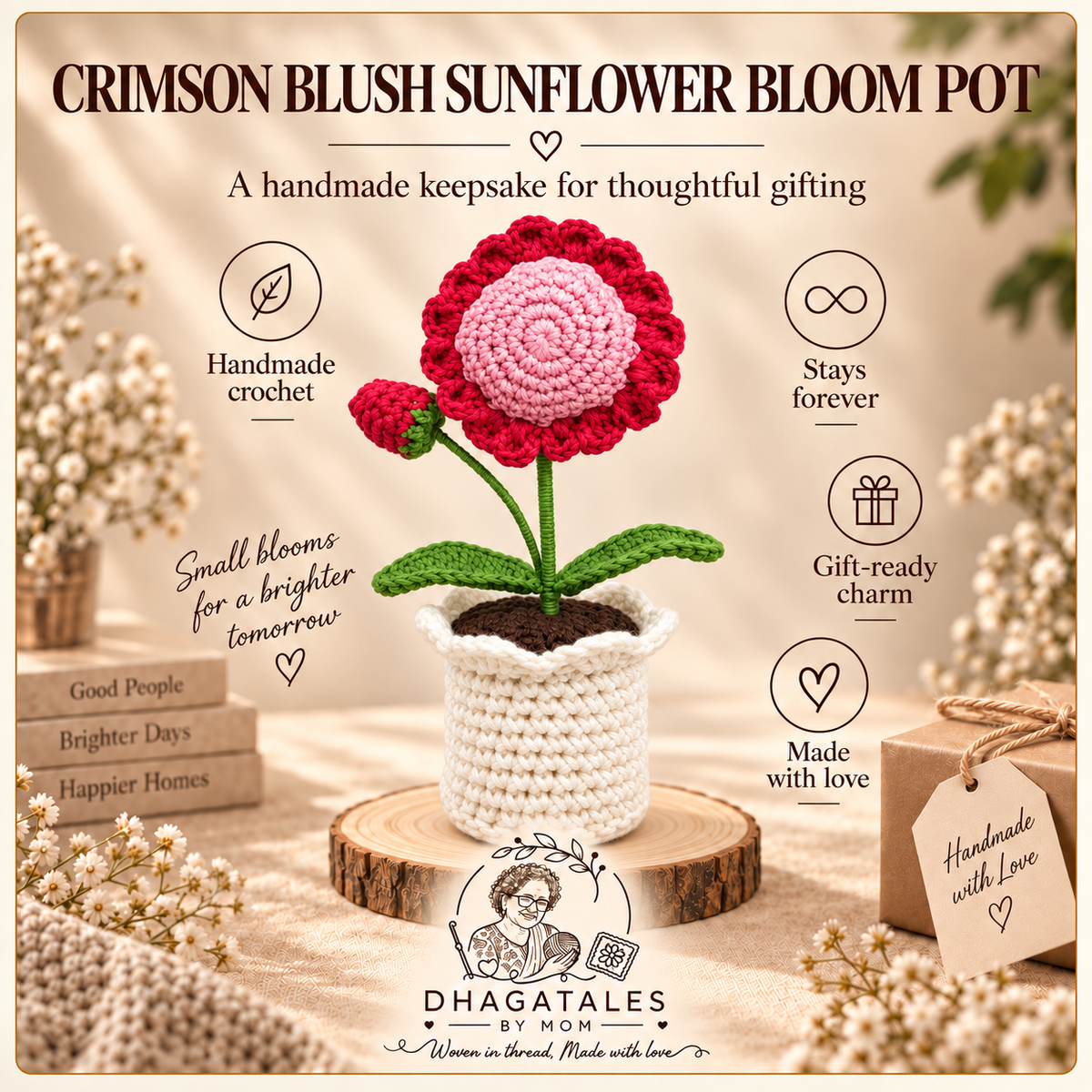 Crimson Blush Sunflower Bloom Pot