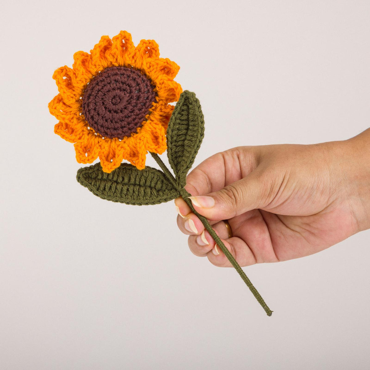 Golden Sunflower Stem held in hand for scale
