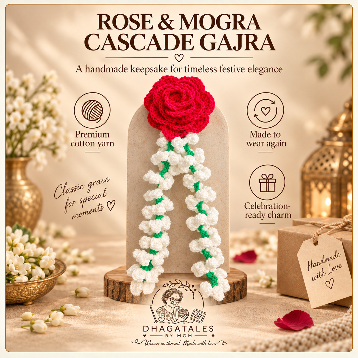 Rose & Mogra Cascade Gajra – Classic
