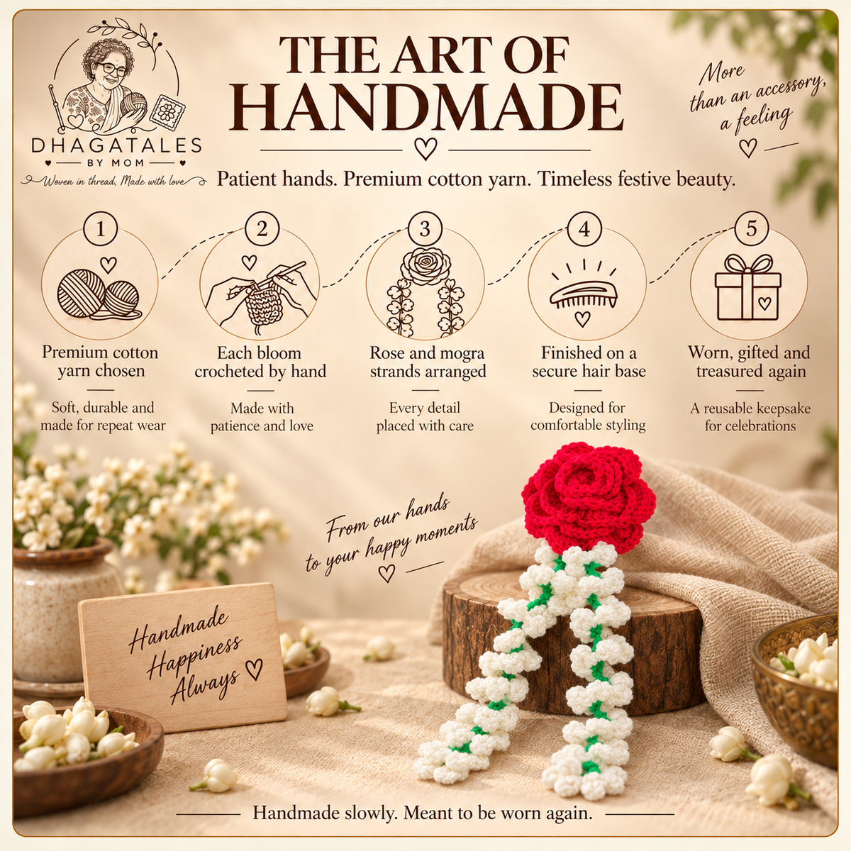 Rose & Mogra Cascade Gajra – Classic