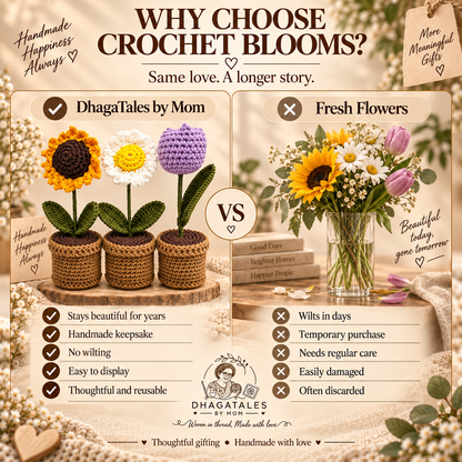 Bloom Trio – Garden Collection: comparison graphic presenting the handmade keepsake alongside a conventional alternative.