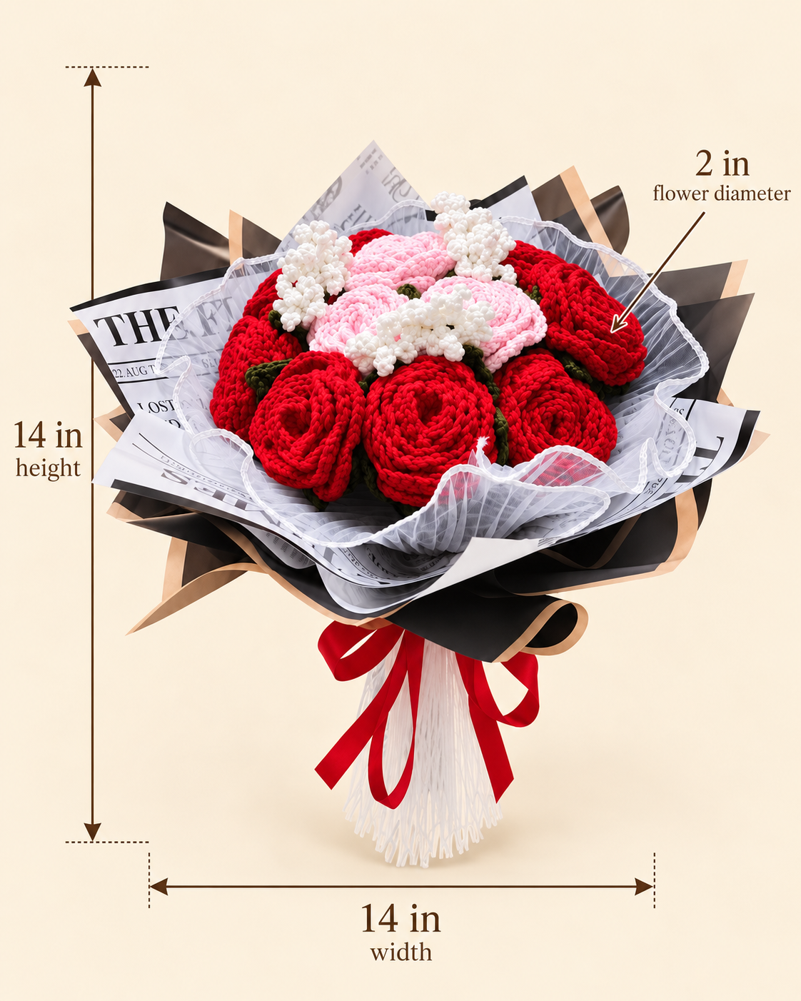 Forever Yours – Always & Forever Bouquet dimensions: 14 in height, 14 in width, 2 in flower diameter