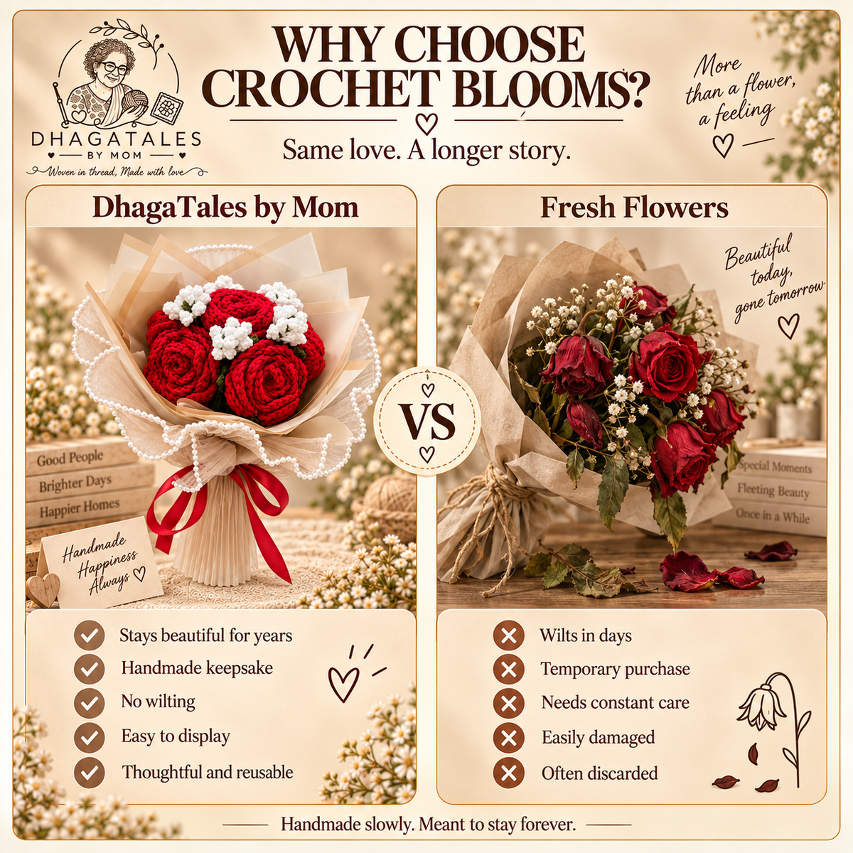 Forever Yours Crimson Elegance Bouquet crochet blooms comparison