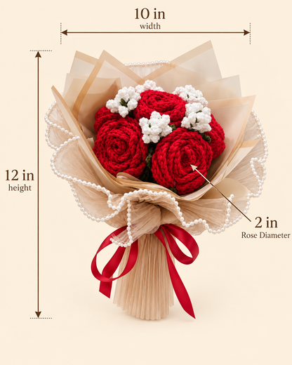Forever Yours Crimson Elegance Bouquet dimensions: 12 in high, 10 in wide, 2 in rose diameter