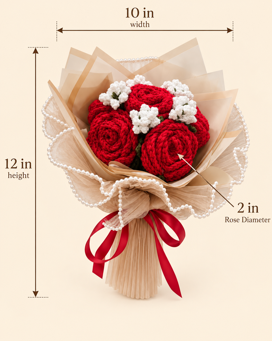 Forever Yours Crimson Elegance Bouquet dimensions: 12 in high, 10 in wide, 2 in rose diameter