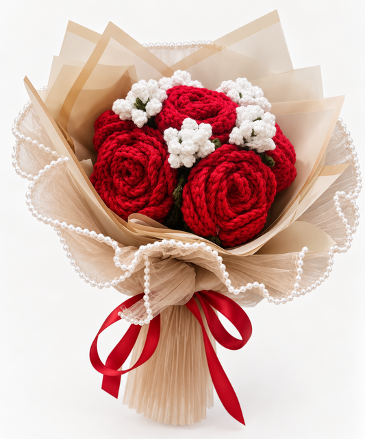 Forever Yours Crimson Elegance Bouquet handmade crochet rose bouquet