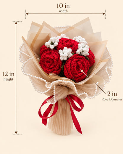 Forever Yours – Crimson Elegance Bouquet dimensions: 12 in height, 10 in width, 2 in rose diameter