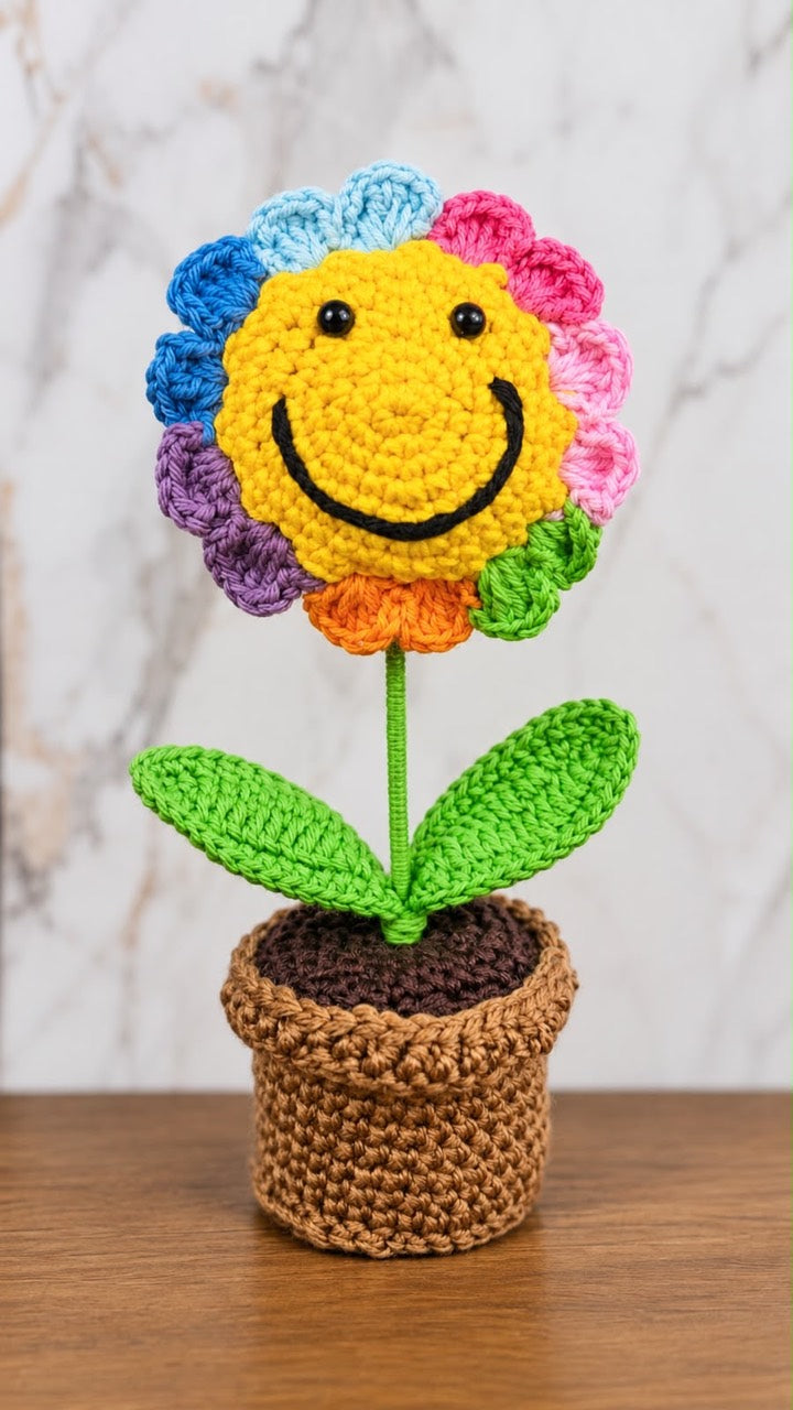 Rainbow Joy Bloom Pot displayed on a wooden tabletop