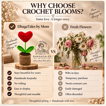 Crimson Heart Bloom Pot: comparison graphic presenting the handmade keepsake alongside a conventional alternative.